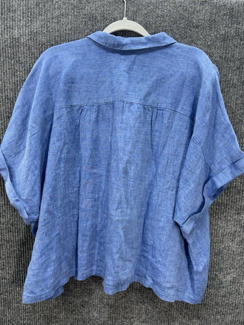 Chicos Linen Button Front Top Womens 4/20 Blue Embroidered Applique Floral Beach - Picture 3 of 10